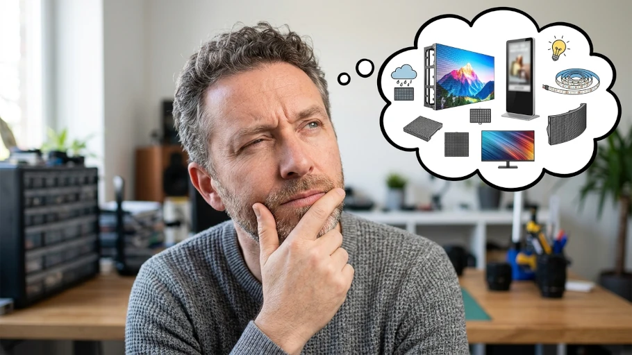 Técnico avaliando instalação de painel de LED outdoor