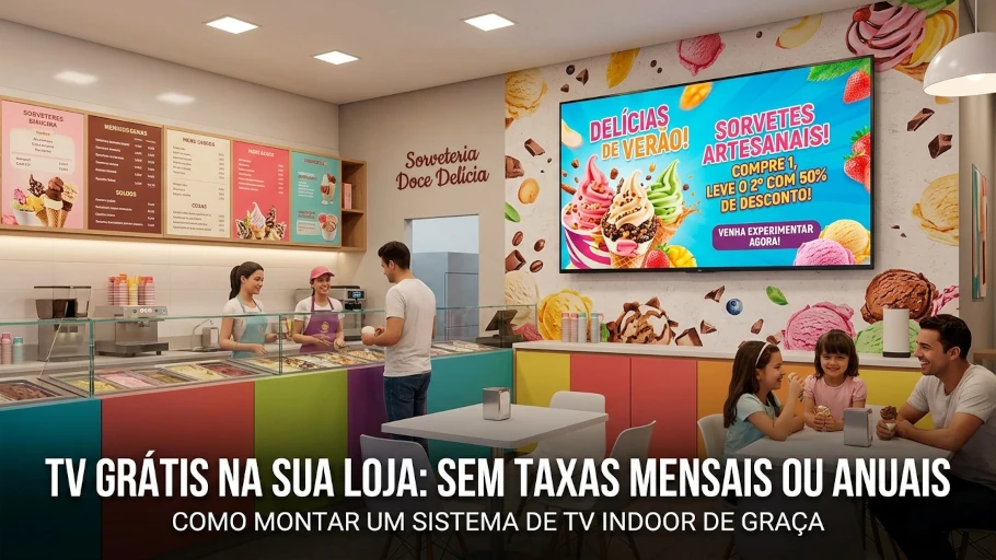 Sistema de TV Indoor sem custo e sem mensalidade